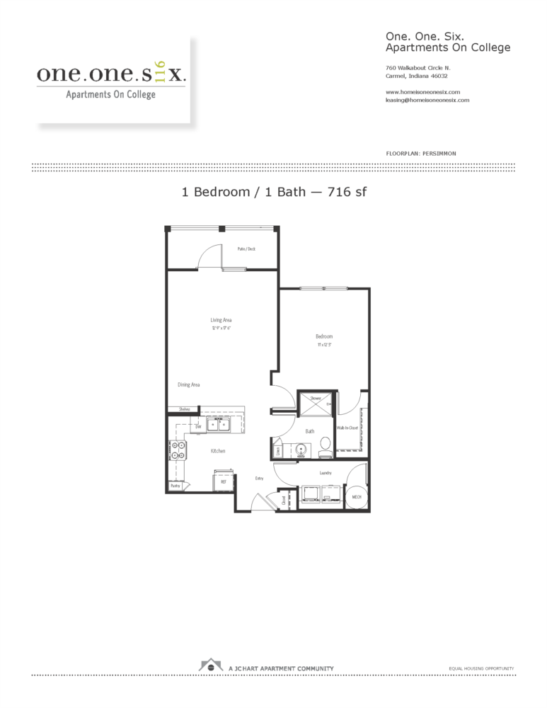 Persimmon 1 Bedroom Floor Plan | One One Six Apartments